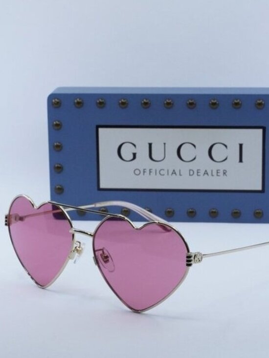 Gucci GG1283S 002 Geometric Sunglasses - Gold\\Cyclamen main image 9
